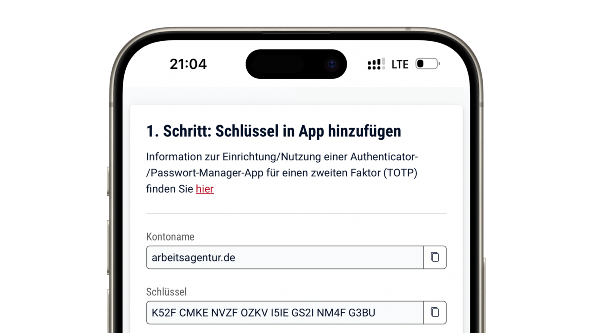 QR code with the secret key for TOTP generation