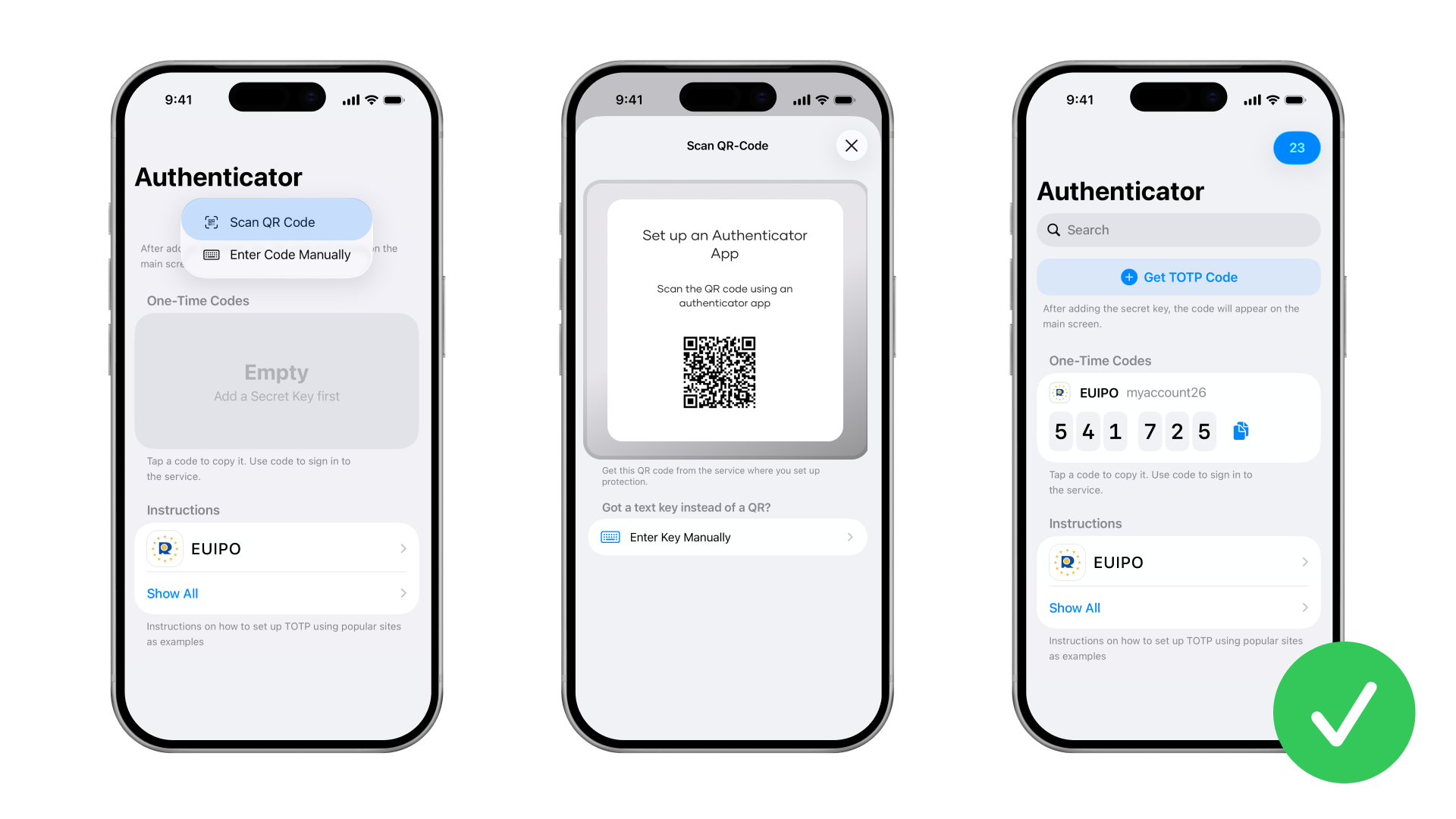 How to add the unique QR code to the authenticator to generate TOTP codes.