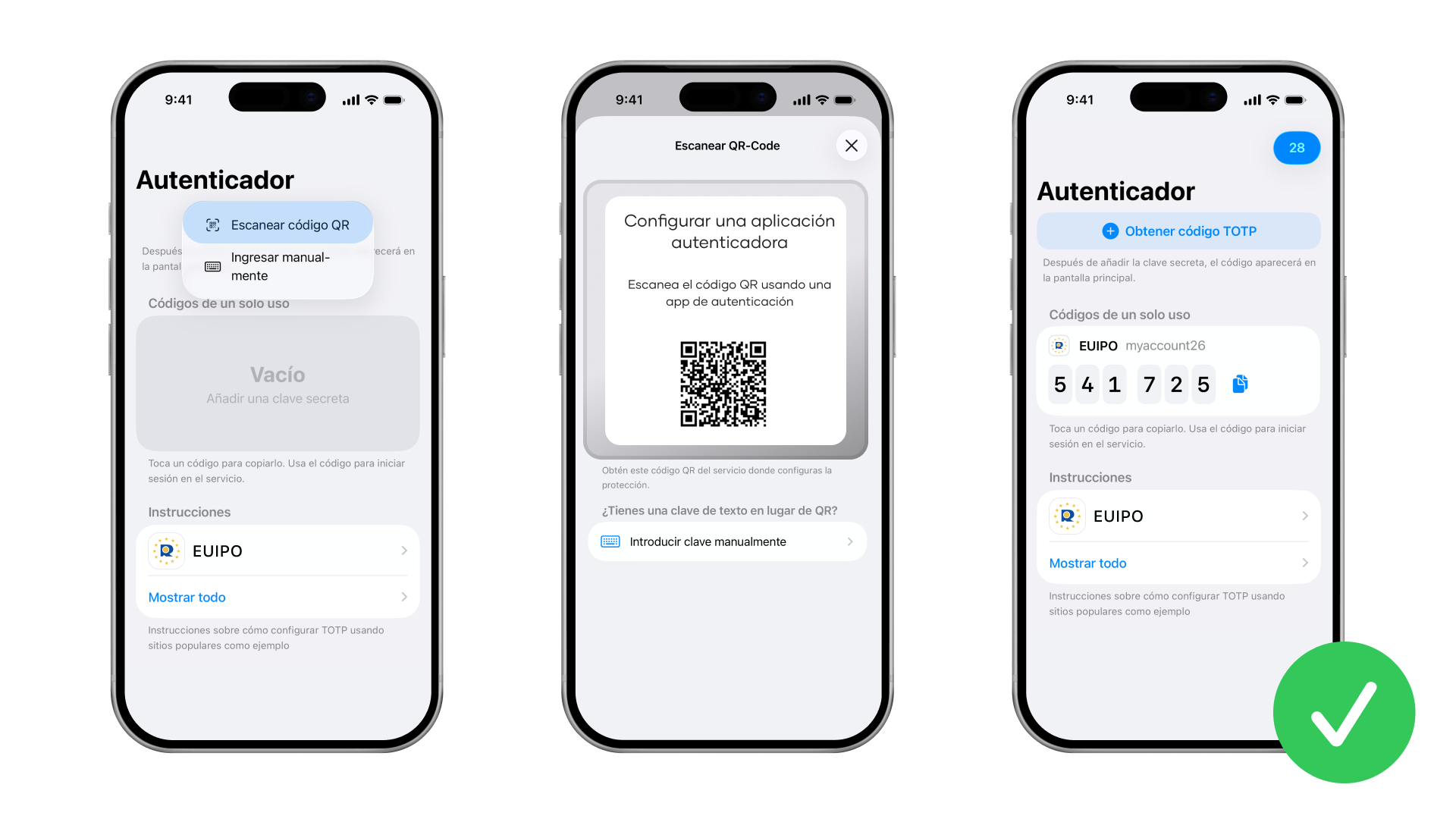 Cómo añadir el código QR único al autenticador para generar códigos TOTP.